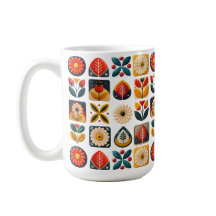 Folk Art Floral Mosaic in Retro Colours