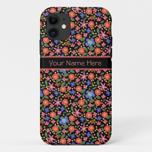Folk Art Floral on Black iPhone 5 Case-Mate Case (Back)