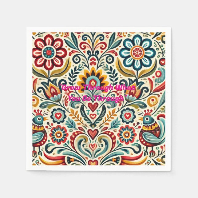 🎨 Folk Art Floral Paper Napkin – Boho Nature-Insp (Front)