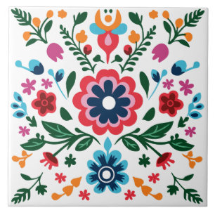 Folk Art Floral Pattern Colourful Flowers Tile