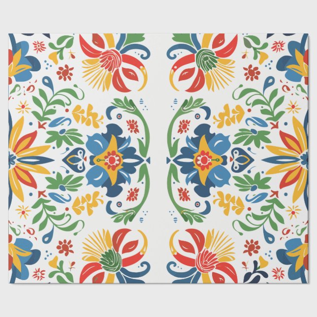 Folk Art Floral Pattern Wrapping Paper (Seam)