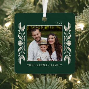 Folk Art Floral Photo Christmas  Metal Tree Decoration