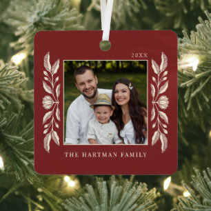 Folk Art Floral Photo Christmas Metal Tree Decoration