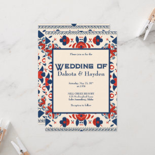 Folk art floral red, white, and blue invitation