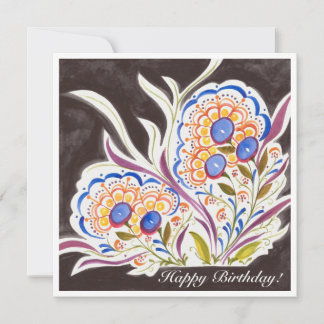 Folk Art Floral Square Unfolded Birthday Card