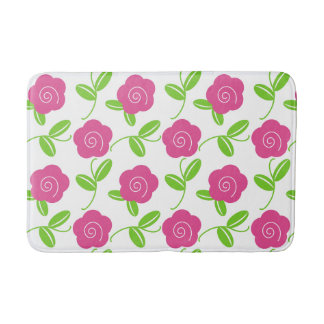 Folk Art Floral Toss in Hot Pink on White Bath Mat