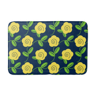 Folk Art Floral Toss in Yellow on Navy Bath Mat
