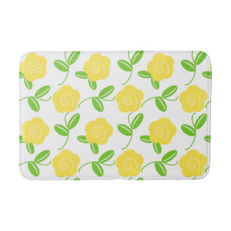 Folk Art Floral Toss in Yellow on White Bath Mat