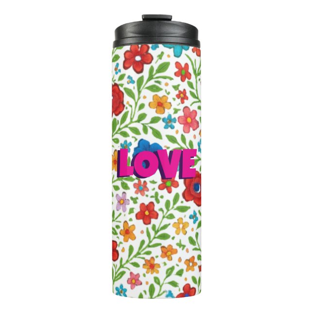 Folk Art Floral Vines Seamless Pattern - Vibrant G Thermal Tumbler (Front)