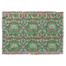 Folk Art Floral With Birds on Green Throw