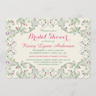 Folk Art Floral Wreath Bridal Shower Invitations