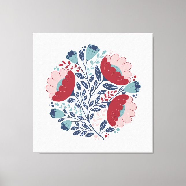 Folk Art Florals in Full Bloom Canvas Print (Front)