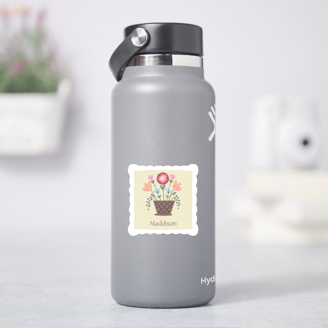 Folk Art Flower Basket Vinyl Cut Sticker  (HydroFlask)