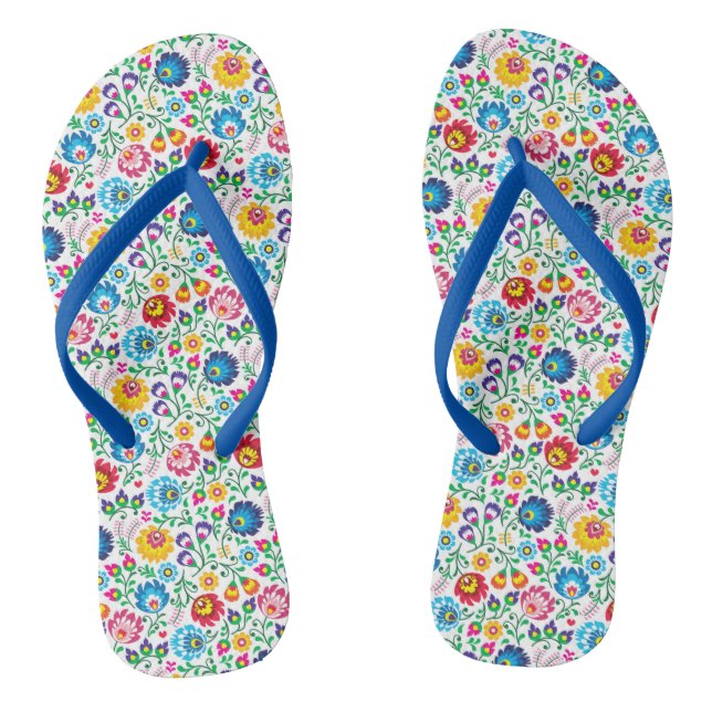 Folk Art Flower Pattern 2 Flip Flops (Footbed)