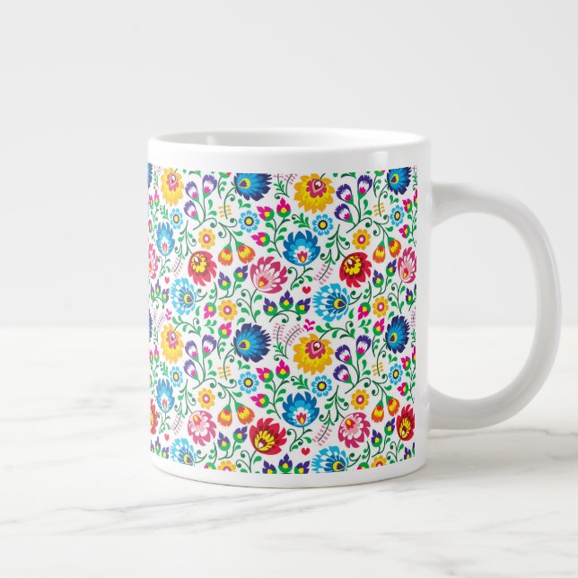 Folk Art Flower Pattern 2 Large Coffee Mug (Right)