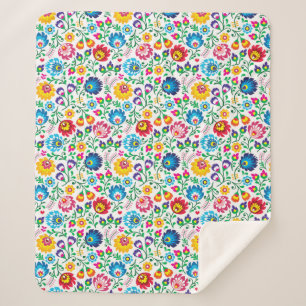 Folk Art Flower Pattern 2 Sherpa Blanket