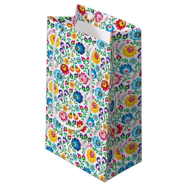 Folk Art Flower Pattern 2 Small Gift Bag (Front Angled)