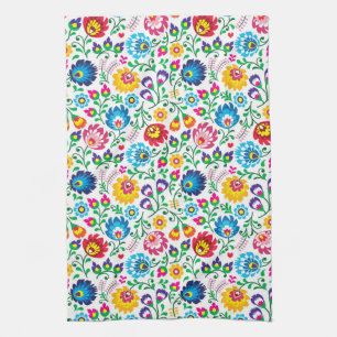 Folk Art Flower Pattern 2 Tea Towel