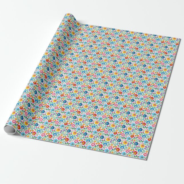 Folk Art Flower Pattern 2 Wrapping Paper (Unrolled)