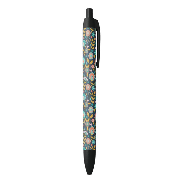 Folk Art Flower Pattern Black Ink Pen (Bottom (Vertical))