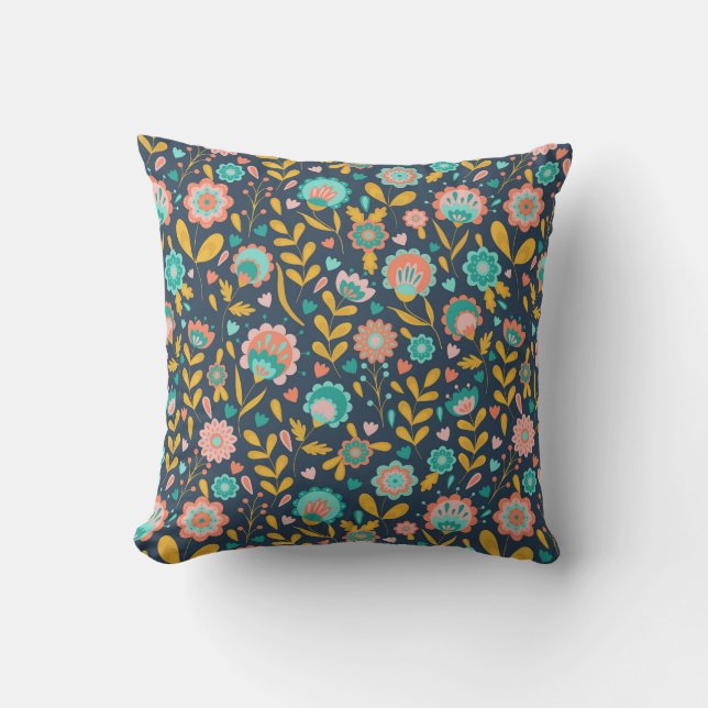 Folk Art Flower Pattern Cushion (Front)