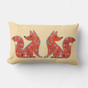 Folk Art Flower Pattern Fox Lumbar Cushion