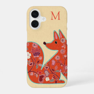 Folk Art Flower Pattern Fox Personalised iPhone 16 Case