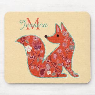 Folk Art Flower Pattern Fox Personalised Mouse Mat