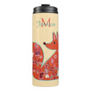 Folk Art Flower Pattern Fox Personalised Thermal Tumbler