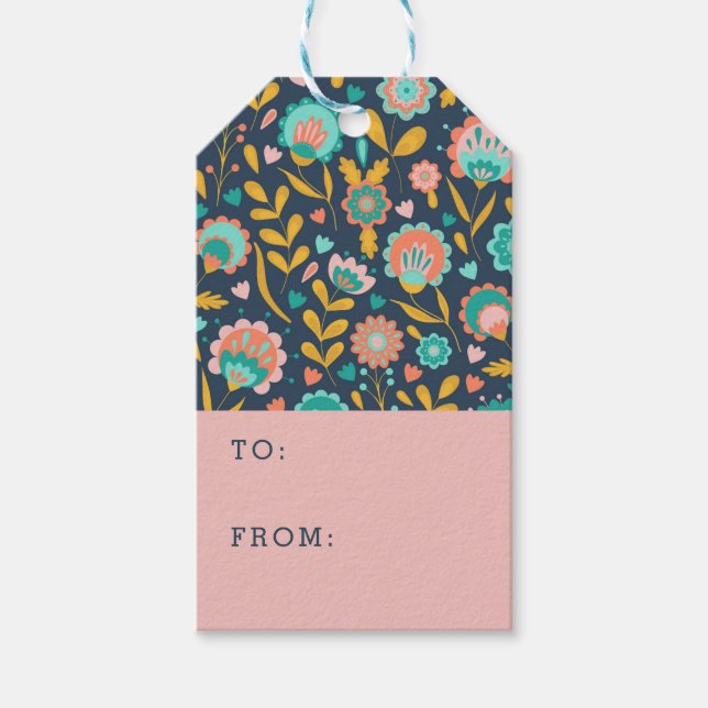 Folk Art Flower Pattern Gift Tags (Front)