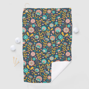 Folk Art Flower Pattern Golf Towel