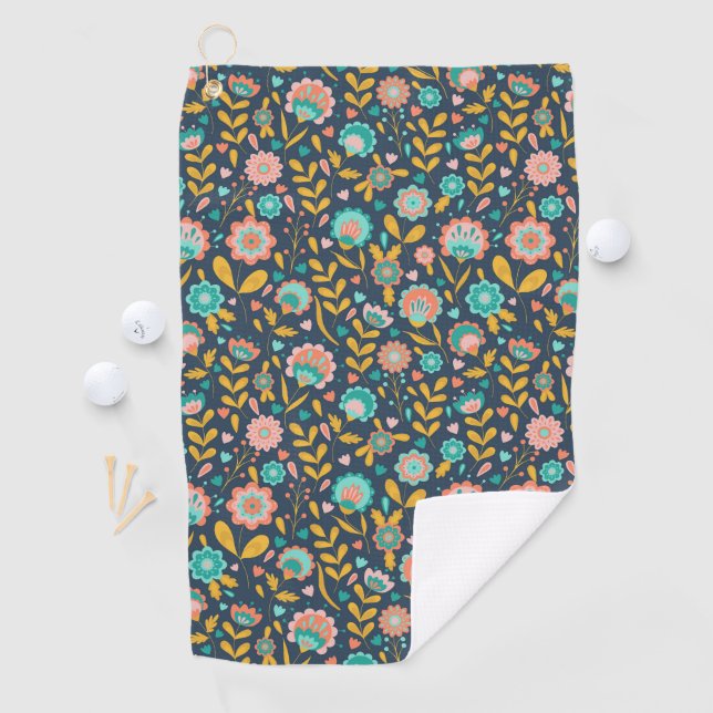 Folk Art Flower Pattern Golf Towel (InSitu)
