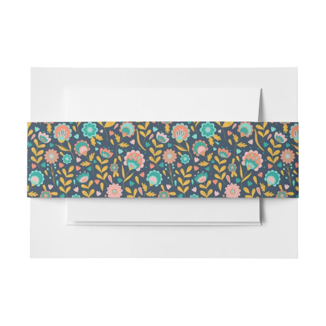 Folk Art Flower Pattern Invitation Belly Band (Front Example)