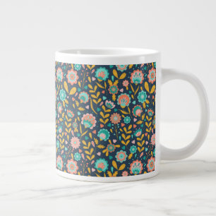 Folk Art Flower Pattern Large Coffee Mug