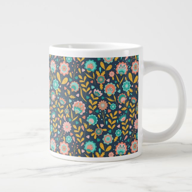 Folk Art Flower Pattern Large Coffee Mug (Right)