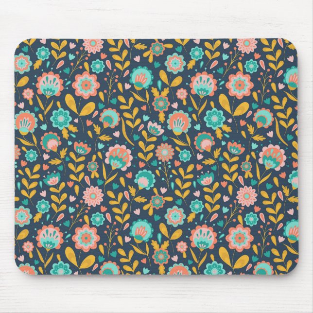 Folk Art Flower Pattern Mouse Mat (Front)