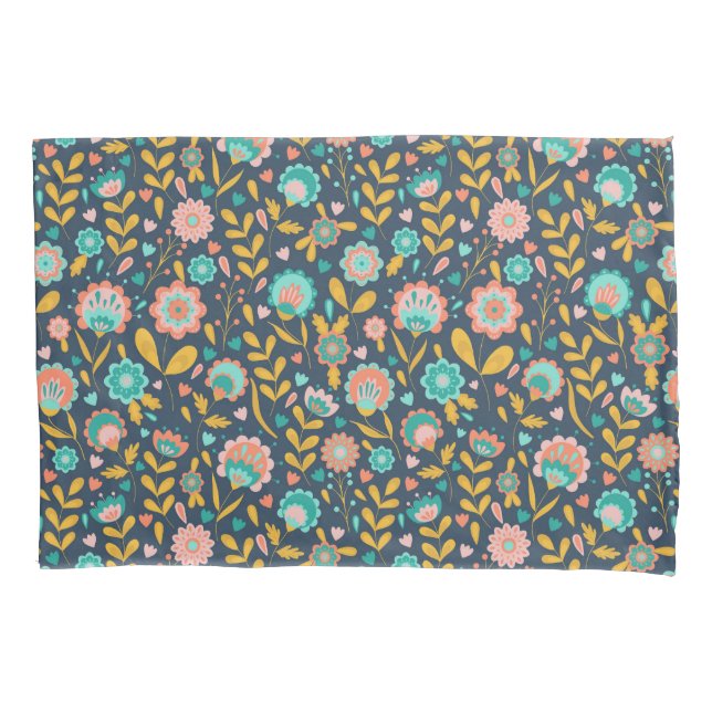Folk Art Flower Pattern Pillowcase (Front-Left)