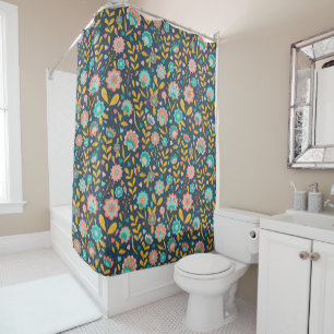 Folk Art Flower Pattern Shower Curtain