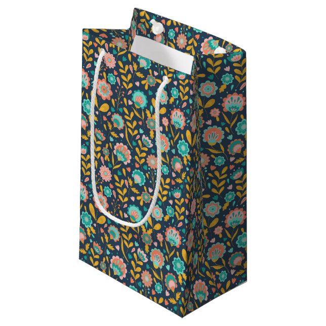 Folk Art Flower Pattern Small Gift Bag (Front Angled)