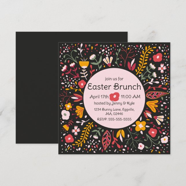Folk Art Flowers Easter Invitation (Front/Back)