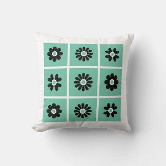 Folk Art Flowers Green & Black Cushion