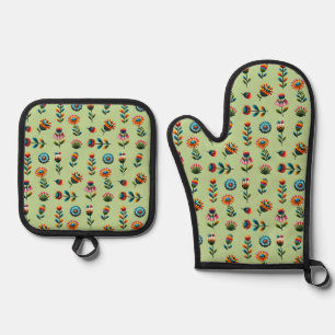 Folk Art Flowers Oven Mitt & Pot Holder Set