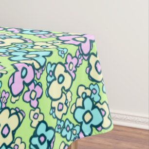 Folk Art Flowers Pastel Colours Spring Green Tablecloth