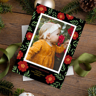 Folk Art Flowers Photo Holiday Card