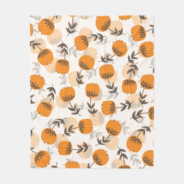 Folk Art Flowers Scandinavian Style Fleece Blanket (Front)