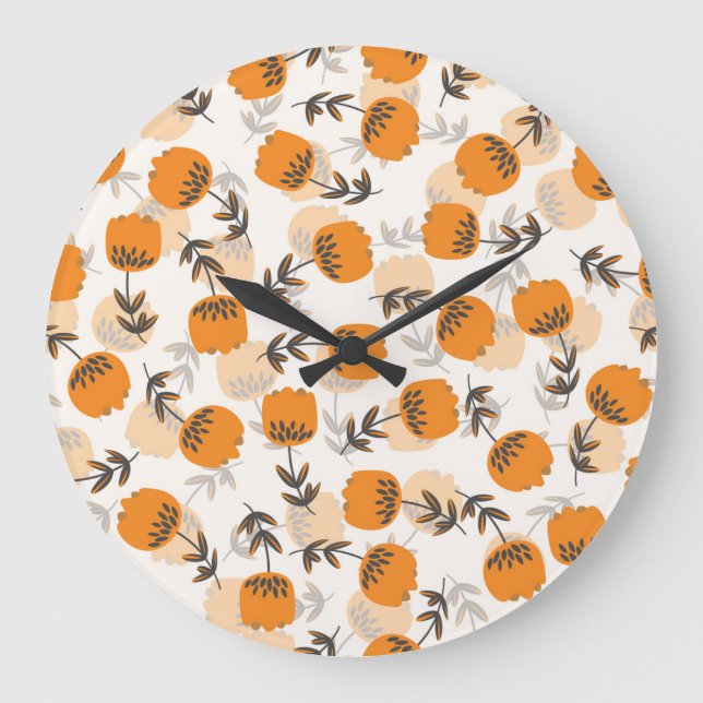 Folk Art Flowers Scandinavian Style Large Clock (Front)