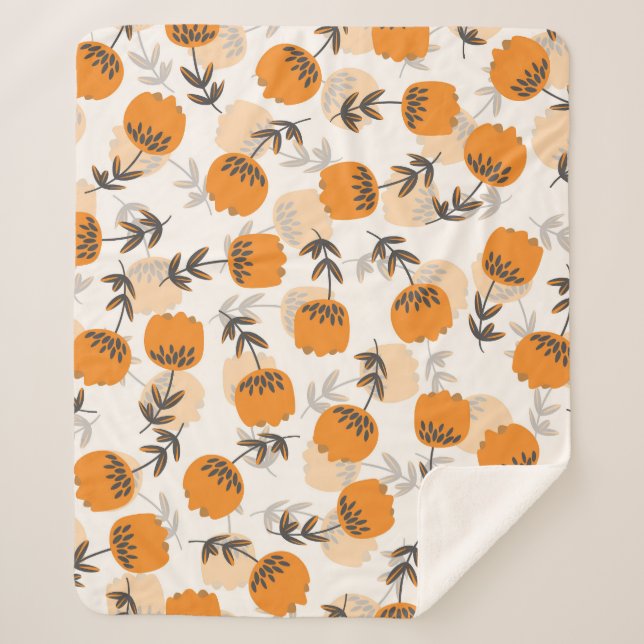 Folk Art Flowers Scandinavian Style Sherpa Blanket (Front)