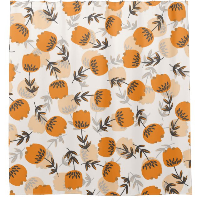 Folk Art Flowers Scandinavian Style Shower Curtain (Front)