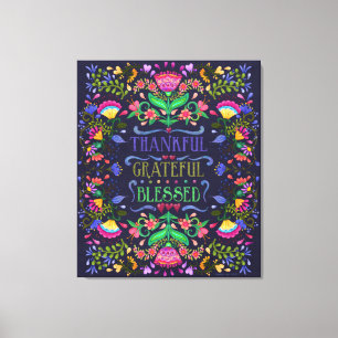 Folk Art Flowers   Thankful Grateful Blessed Canvas Print