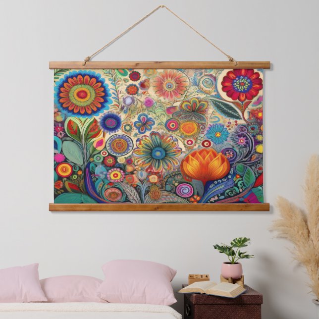 Folk Art Flowers Wall Hanging Tapestry (Bedroom)